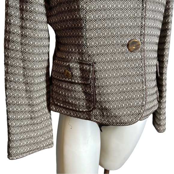 Talbots Women Cream Brown Herringbone Tweed 2 Button Blazer Sz 10P Lined Wool - Picture 3 of 12